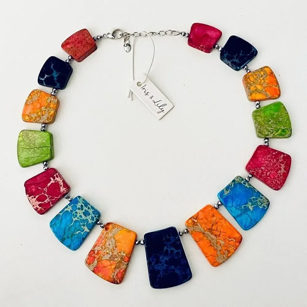 NWT Iris & Lily Gorgeous Colorful sterling silver genuine Jasper gemstone Neckla